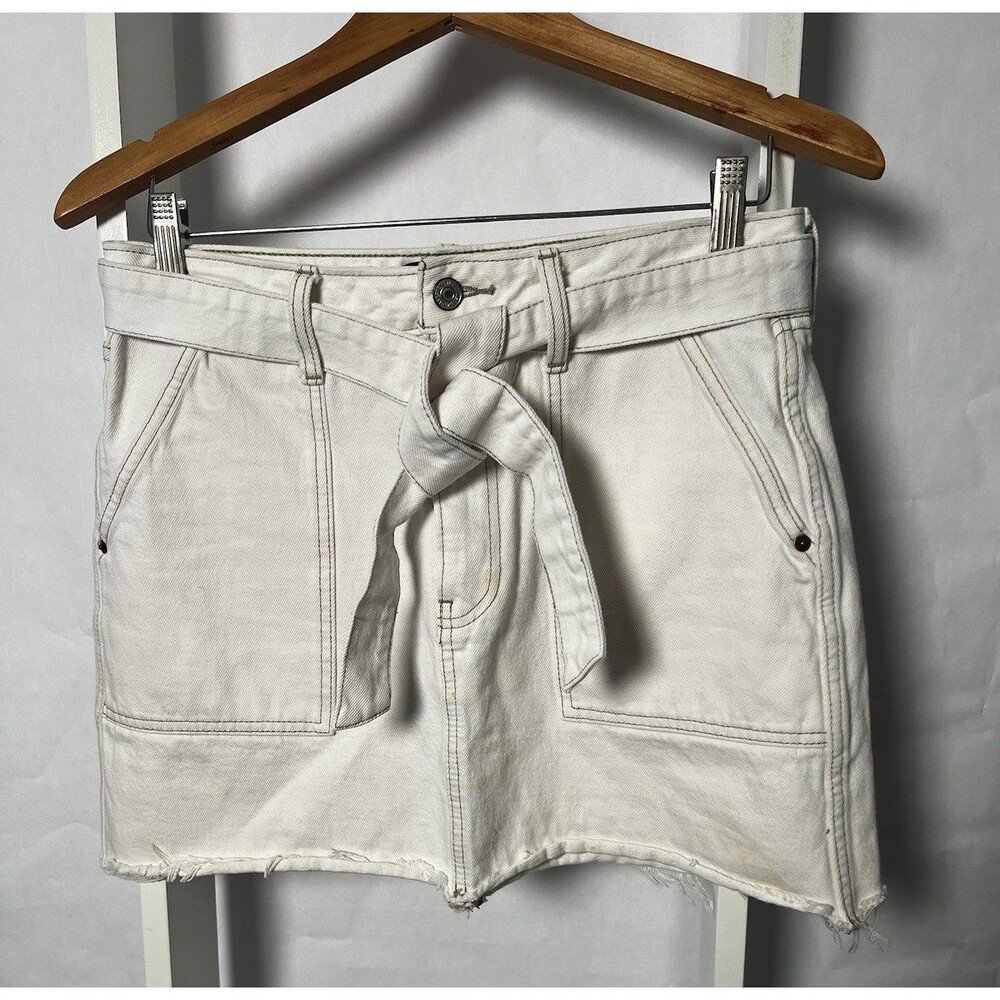 Abercrombie & Fitch Twill Denim Mini Pencil Skirt Womens 8 (29) Off White NWOT